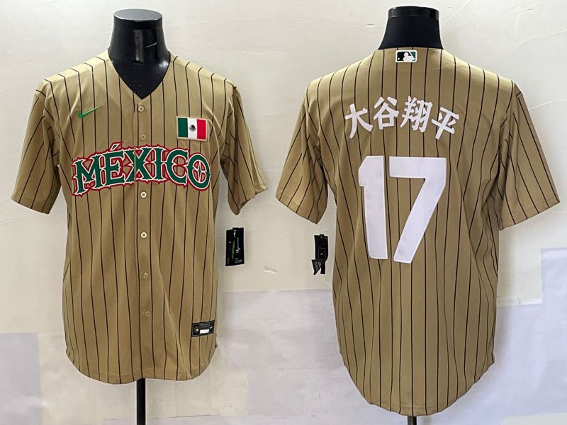 Men Los Angeles Dodgers 17 Ohtani Brown Stripe Mexico Joint Name 2025 Nike MLB Jersey style 40